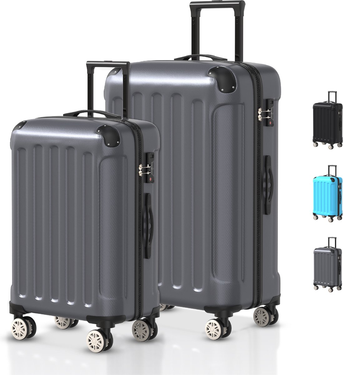 Voyagoux® Kofferset 2 delig - ABS kofferset - M / S - Koffer - Donkergrijs