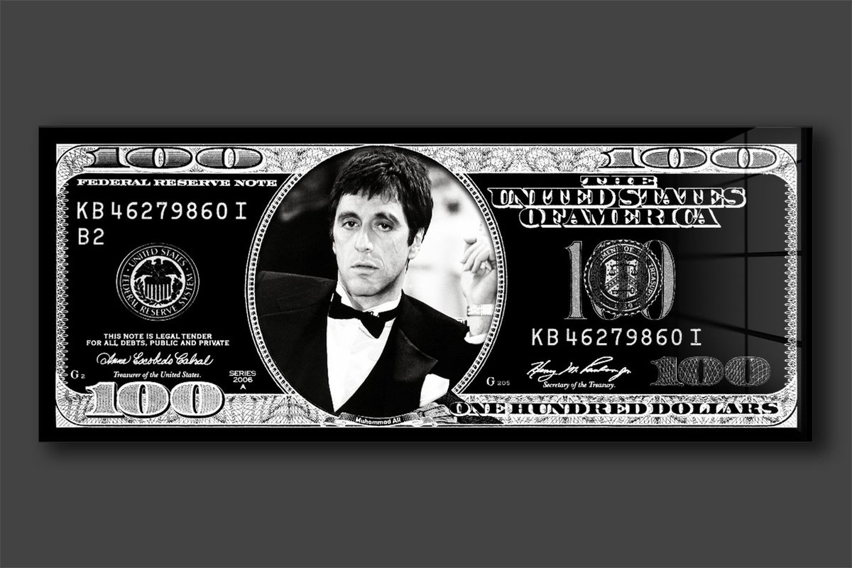 Al pacino Dollar schilderij op plexiglas 120x50cm
