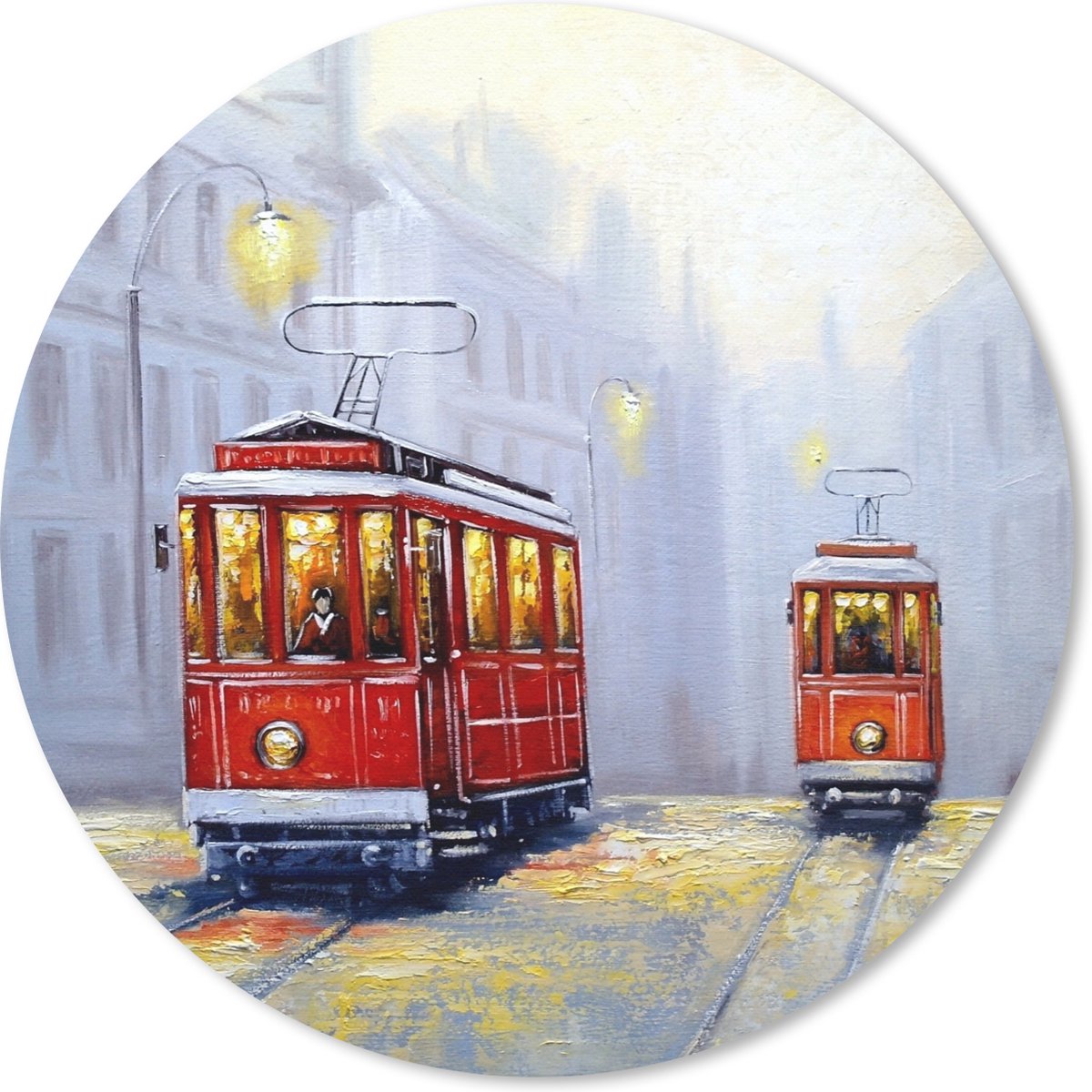Muismat rond 30x30 cm - Mousepad Schilderij - Tram - Stad - Olieverf - Ronde muismatten
