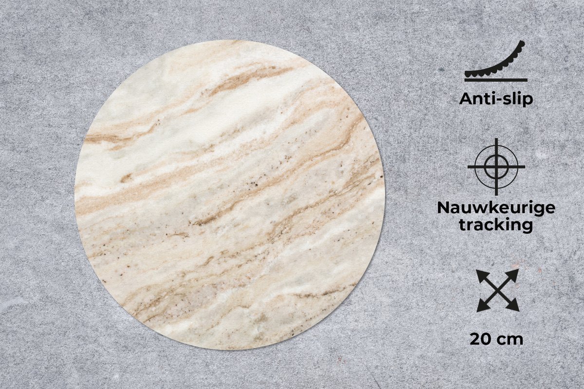 Muismat rond 20x20 cm - Mousepad Marmer - Stenen - Kwarts - Textuur - Ronde muismatten