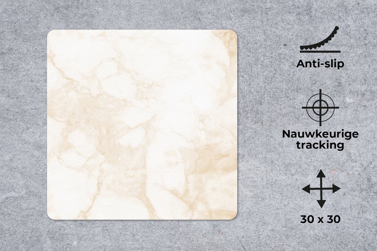 Muismat 30x30 cm - Mousepad Marmer - Wit - Goud - Luxe - Muismatten