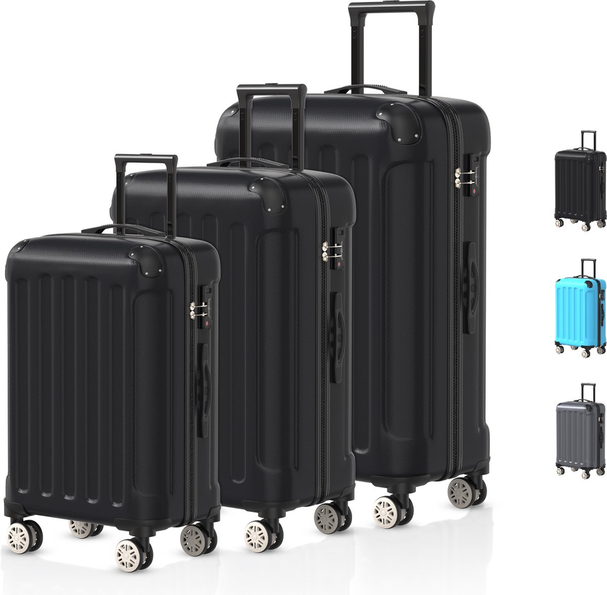 Voyagoux® Kofferset 3 delig - ABS kofferset - L / M / S - Koffer - Zwart