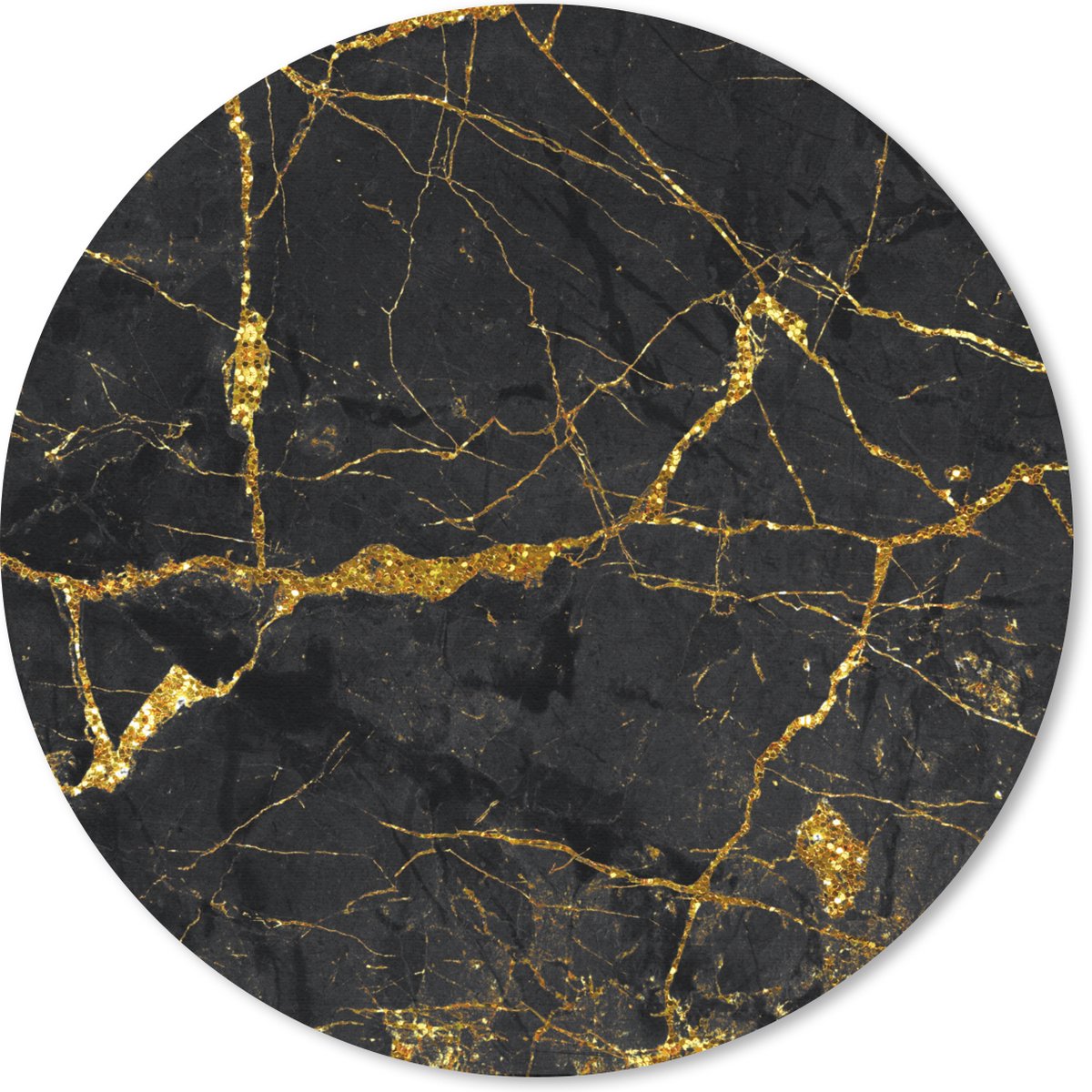 Muismat - Mousepad - Rond - Marmer - Goud - Zwart - Marmerlook - Luxe - Glitter - 50x50 cm - Ronde muismat