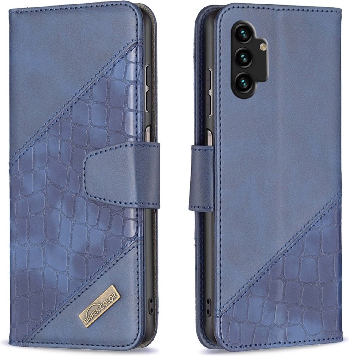 BINFEN Croco Book Case - Geschikt voor Samsung Galaxy A13 4G Hoesje - Blauw
