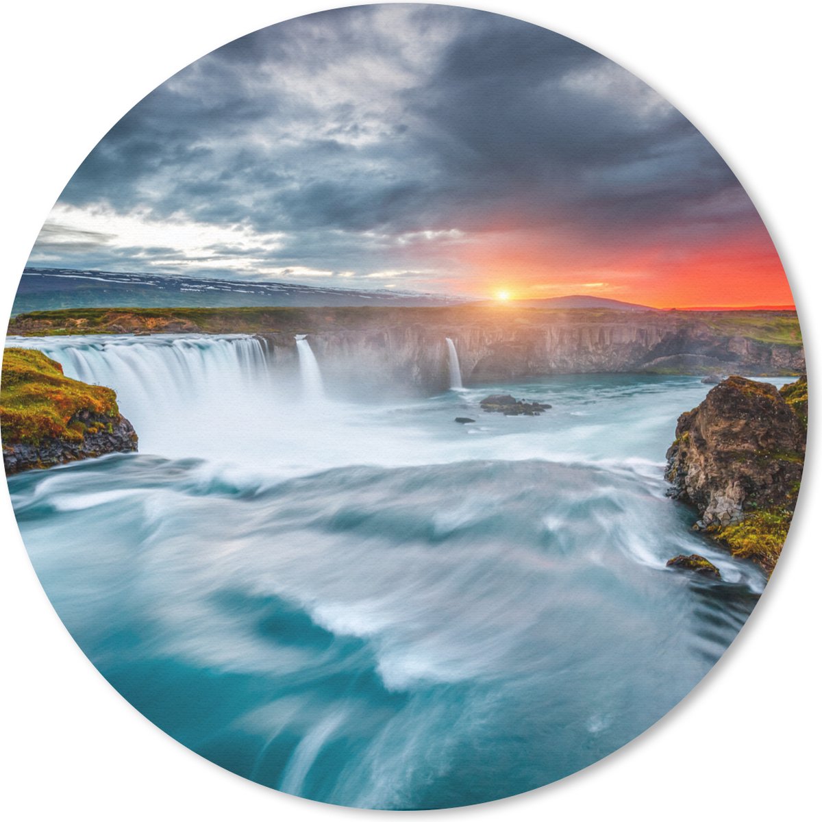 Muismat rond 40x40 cm - Mousepad Waterval - Zonsondergang - Natuur - Water - Ronde muismatten