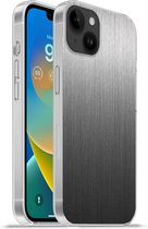 Geschikt voorApple Iphone 14 Plus - Soft case hoesje - Metaal print - Grijs - Lijn - Siliconen Telefoonhoesje