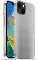 Geschikt voorApple Iphone 14 Plus - Soft case hoesje - Metaal print - Zilver - Lijn - Grijs - Structuur - Siliconen Telefoonhoesje