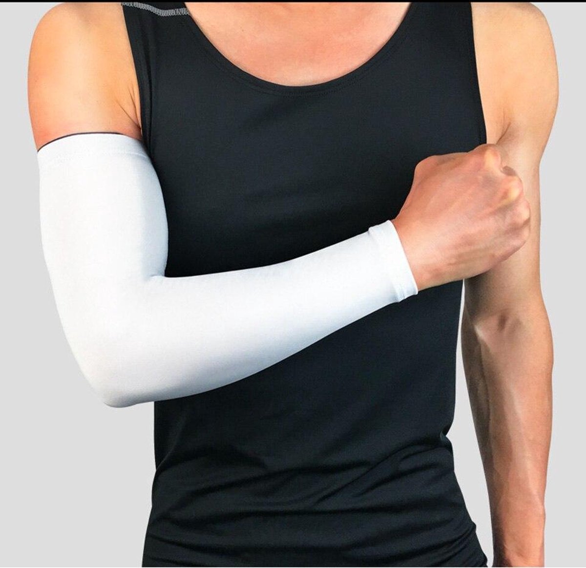 Set fiets armwarmers ( 2 stuks ) – Wit - verbeterde versie 2023 - armstukken – cycling arm sleeves – armbeschermers – sport armmouwen - Maat XL