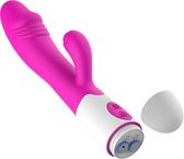 Silicone Vibrator Clitoris En G-spot Stimulator – Duo-Vibrator – Geribbelde Eikel Voor Extra Stimulatie – 30 standen – 20cm – Roze