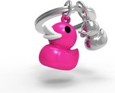 Metalmorphose Eend Sleutelhanger met Eendjes Cadeau Accessoire- Zilver/Fuchsia roze