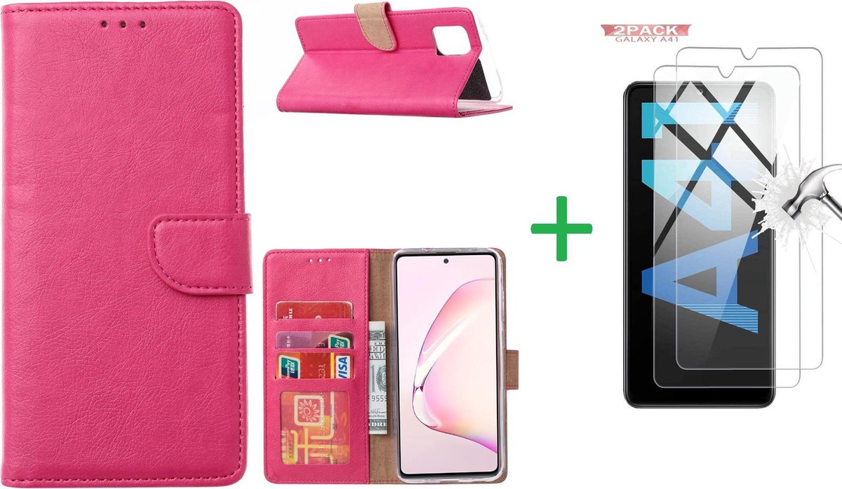 Hoesje Geschikt Voor Samsung Galaxy A41 Boek hoesje + 2X Screenprotector Pink