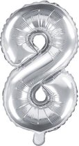 Folieballon Cijfer 8 (35 cm) - Zilver