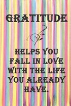 Gratitude helps you fall in love with the life you already have: Rainbow striped Gratitude Journal to write in. 6 x 9 with great quote on cover. Lovel