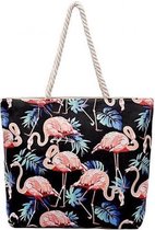 Flamingo Strandtas - Shopper met ritssluiting - Zwart - Schoudertas - Handtas -Strand - Summer/Zomer