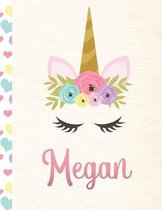 Megan: Personalized Unicorn Primary Handwriting Notebook For Girls With Pink Name - Dotted Midline Handwriting Practice Paper