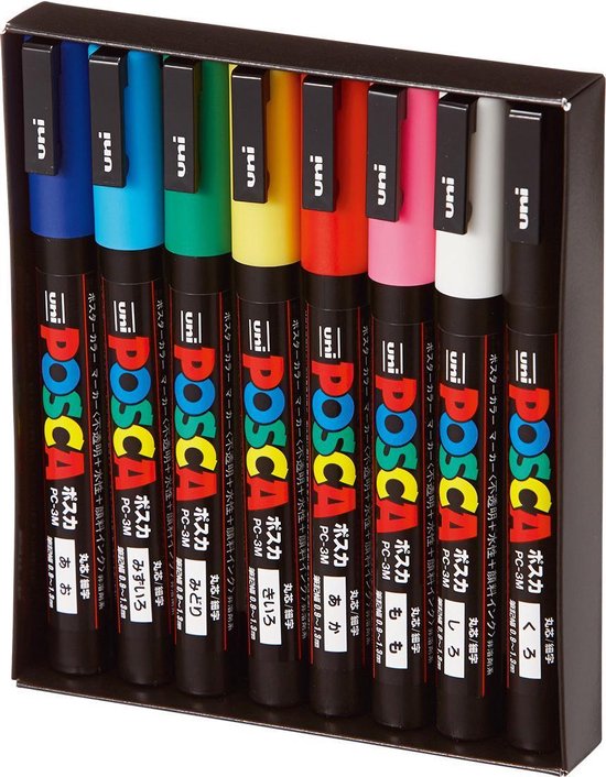 Wegversperring syndroom woordenboek Posca stiften - 8 stuks - paint marker dun - 0.9-1.3 mm - PC3M8C - hobby -  verfstiften | bol.com
