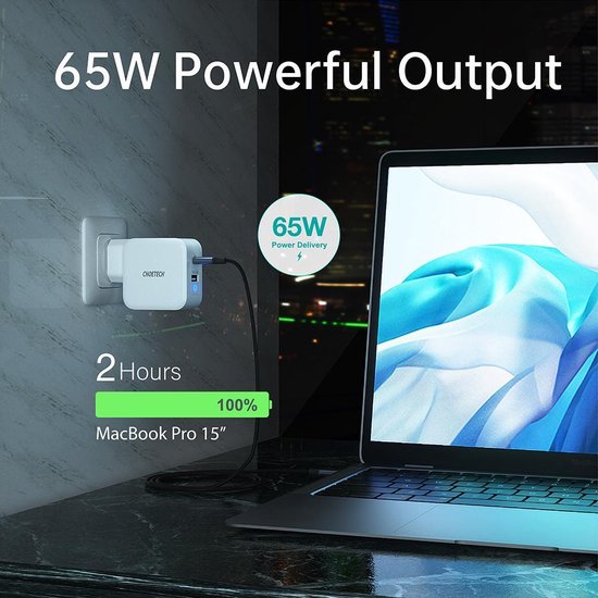 Choetech - Dual GaN-Tech stroomadapter USB-C/USB-A - Power Delivery - 65W