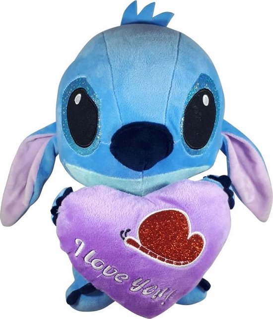 Disney Stitch avec coeur en peluche câlin violet 30cm lilo et stitch doudou  | bol.com