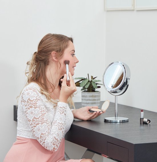 LED Make Up Spiegel Staand Rond 13cm Met X10 Vergroting En Verlichting