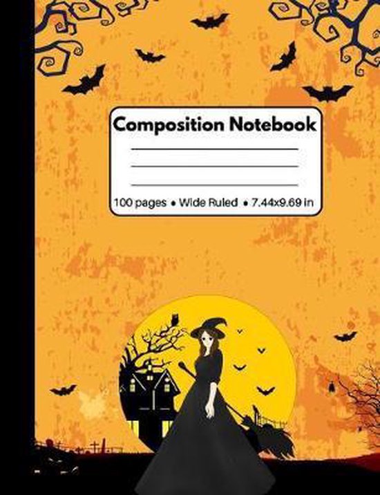 Bol Com Composition Notebook Halloween Gifts For Kids Spooky Witch And Flying Bats Orange