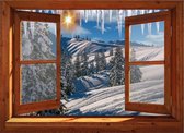 Kerst poster - 130x95 cm - berglandschap met ijspegels en zon - tuin decoratie - tuinposters buiten - tuinschilderij - kerst decoratie - kerstversiering