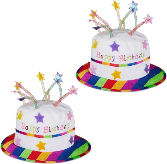 Relaxdays 2 x Happy hoed taart - feesthoed verjaardag pluche – verjaardagshoed bol.com