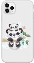 Apple Iphone 11 Pro Max Wit siliconen hoesje schattige panda`s