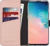 Selencia Hoesje Geschikt voor Samsung Galaxy S10 Hoesje Met Pasjeshouder - Selencia Echt Lederen Bookcase - Roze