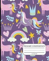 Primary Composition k-2 unicorn: Primary Composition Half Page Lined Paper with Drawing Space Draw and Write Journal Grades K-2