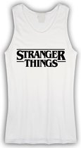 Witte Tanktop sportshirt Size XL met Zwart logo "Stranger Things"