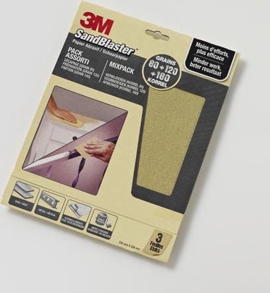 schending Verenigde Staten van Amerika Poort 3M™ SandBlaster™ Schuurpapier vellen, 69026, Grijs, P80/P120/P180, 3 vellen  | bol.com