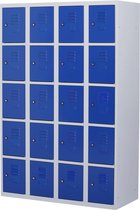 Lockerkast metaal met slot - 20 deurs 4 delig - Grijs/blauw - 180x120x50 cm - LKP-1020