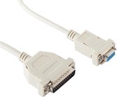 Seriële RS232 null modemkabel 9-pins SUB-D (v) - 25-pins SUB-D (m) - 5 meter