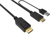 HDMI naar DisplayPort actieve kabel - HDMI 1.4 / DP 1.2 (4K 30 Hz) - voeding via USB-A / zwart - 2 meter
