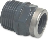 Mega Soknippel PVC-U 1 1/2" x 1/2" buitendraad x binnendraad 10bar grijs met RVS ring type versterkt