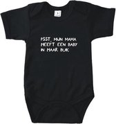 Rompertjes baby met tekst - Psst, mijn mama heeft een baby in haar buik - Romper zwart - Maat 74/80