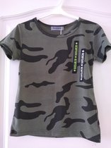 Jongens T-shirt legerprint groen zwart 110/116