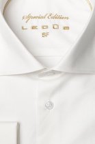 Ledeb Slim Fit overhemd dubbele manchet - beige - Strijkvrij - Boordmaat: 45