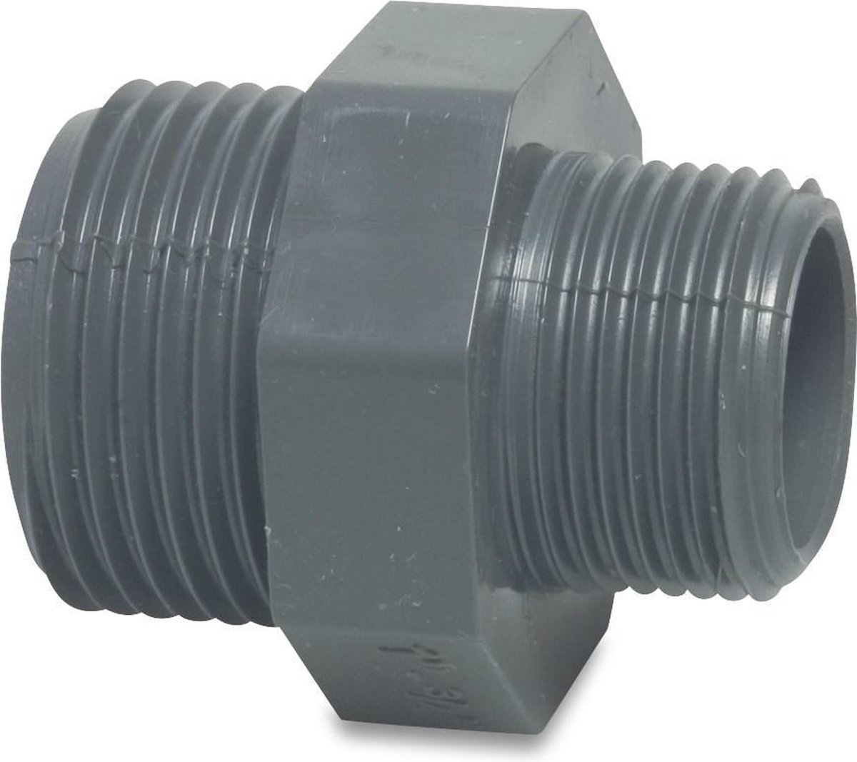 Mega Verloopnippel PVC-U 1/2" x 3/8" buitendraad 10bar grijs