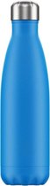 Drinkfles - Rubber coating - Thermosfles - Geïsoleerd - Dubbelwandig - RVS - Blauw - 0.5 liter
