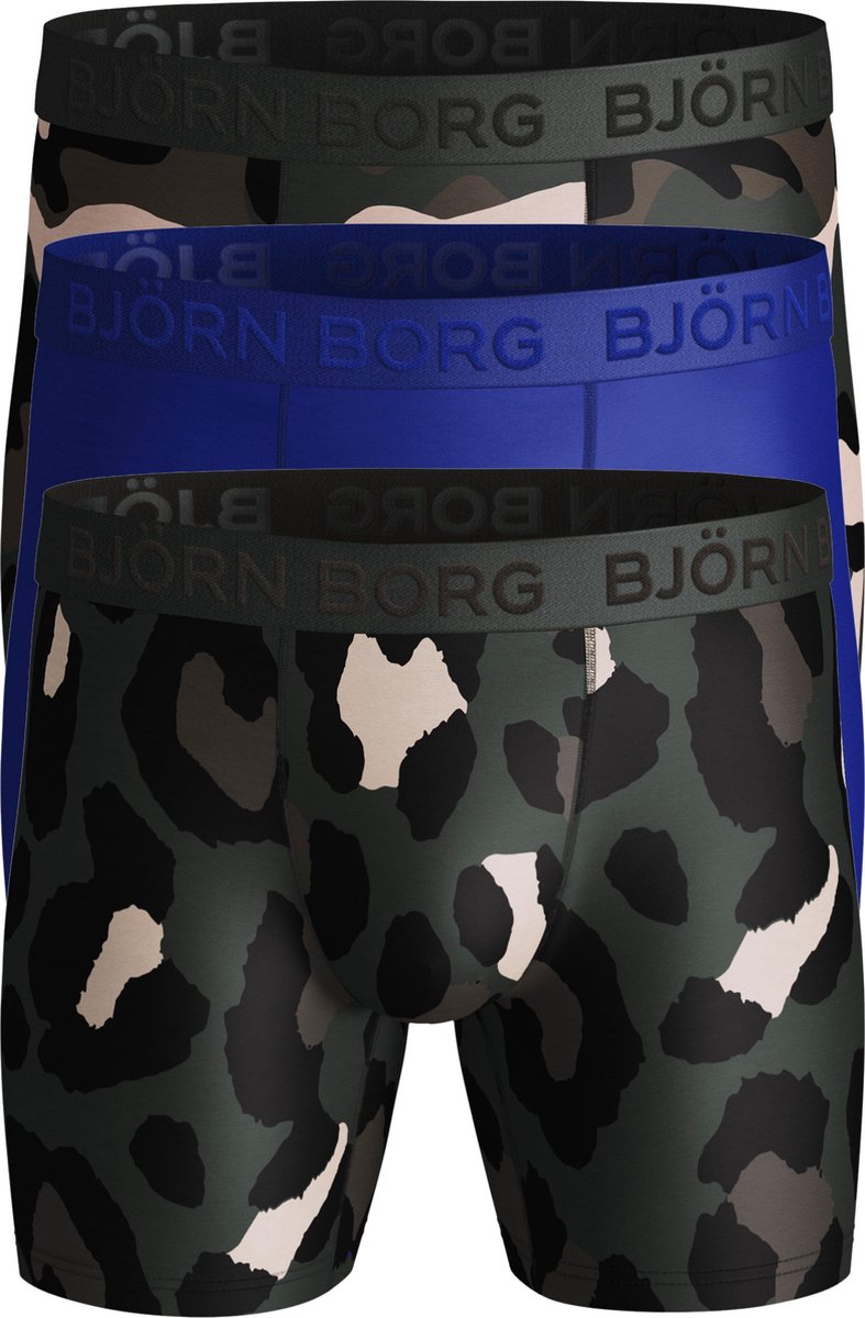Björn Borg Boxers Performance microfiber - 3-pack camo en kobalt - Maat: S  | bol.com
