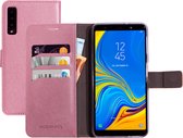 Mobiparts hoesje geschikt voor Samsung Galaxy A7 (2018) - Saffiano Wallet/Portemonnee hoesje - Magneet Sluiting - 3 Opbergvakken - Roze