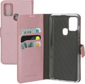 Mobiparts hoesje geschikt voor Samsung Galaxy A21s - Saffiano Wallet/Portemonnee hoesje - Magneet Sluiting - 3 Opbergvakken - Roze