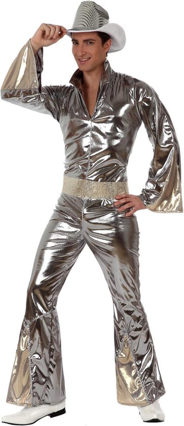 Disco man kostuum zilver uit 1 stuk T-3 - Maat XL