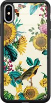 iPhone XS Max hoesje glass - Zonnebloemen / Bloemen | Apple iPhone Xs Max case | Hardcase backcover zwart