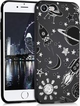 Hoesje Siliconen Geschikt voor iPhone SE (2022) / SE (2020) / 8 / 7 - Design Backcover siliconen - Zwart / Meerkleurig / Space