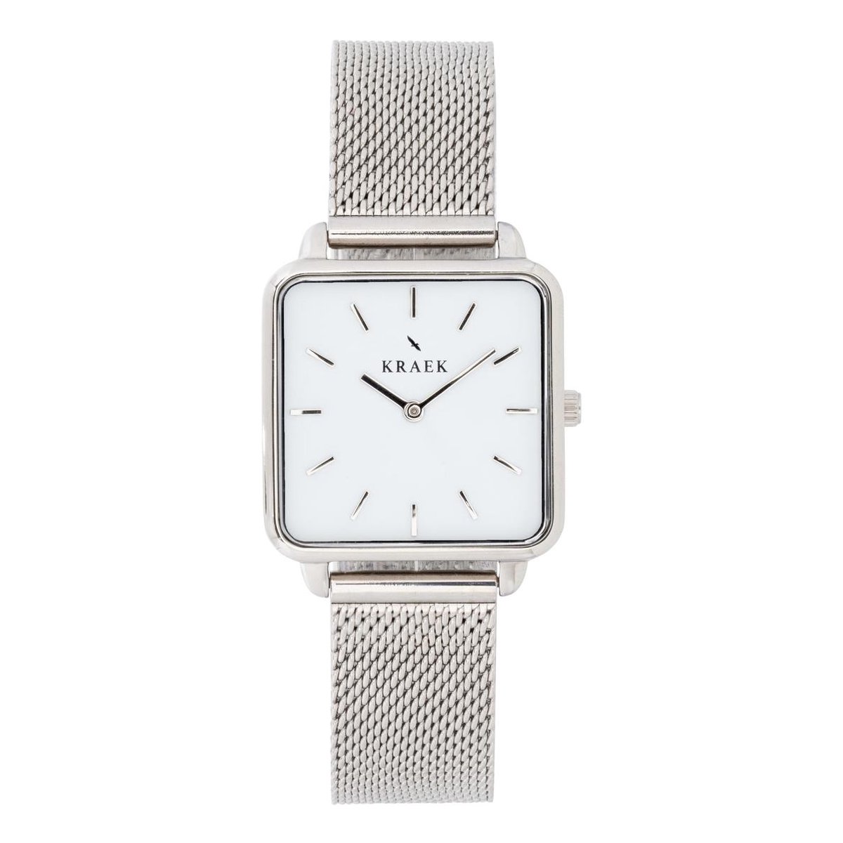 KRAEK Sienna Zilver Wit 28 mm | Dames Horloge | Zilver mesh horlogebandje | Vierkant | Minimaal Design