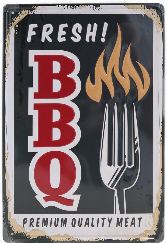 Plaque murale - BBQ - Barbecue - Vintage - Rétro - Décoration murale - Enseigne Publicité - Restaurant - Pub - Bar - Café - Horeca - Plaque en Métal - 20x30cm