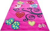 Vloerkleed kinderkamer - Vogels en Vlinders - roze - 80x150 cm