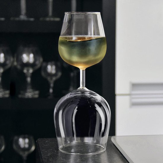 Omkeerbaar Wijnglas - Upsidedown Wijnglas - Ondersteboven Wijnglas - Cadeautip voor Wijnliefhebber - 2 Glazen in één Wijnglas - Voor Rode en Witte Wijn - 250 en 350ml